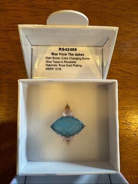 Bomb Party Mental Health ring. Rose Gold Plated. Blue Topaz Color-Changing Stone